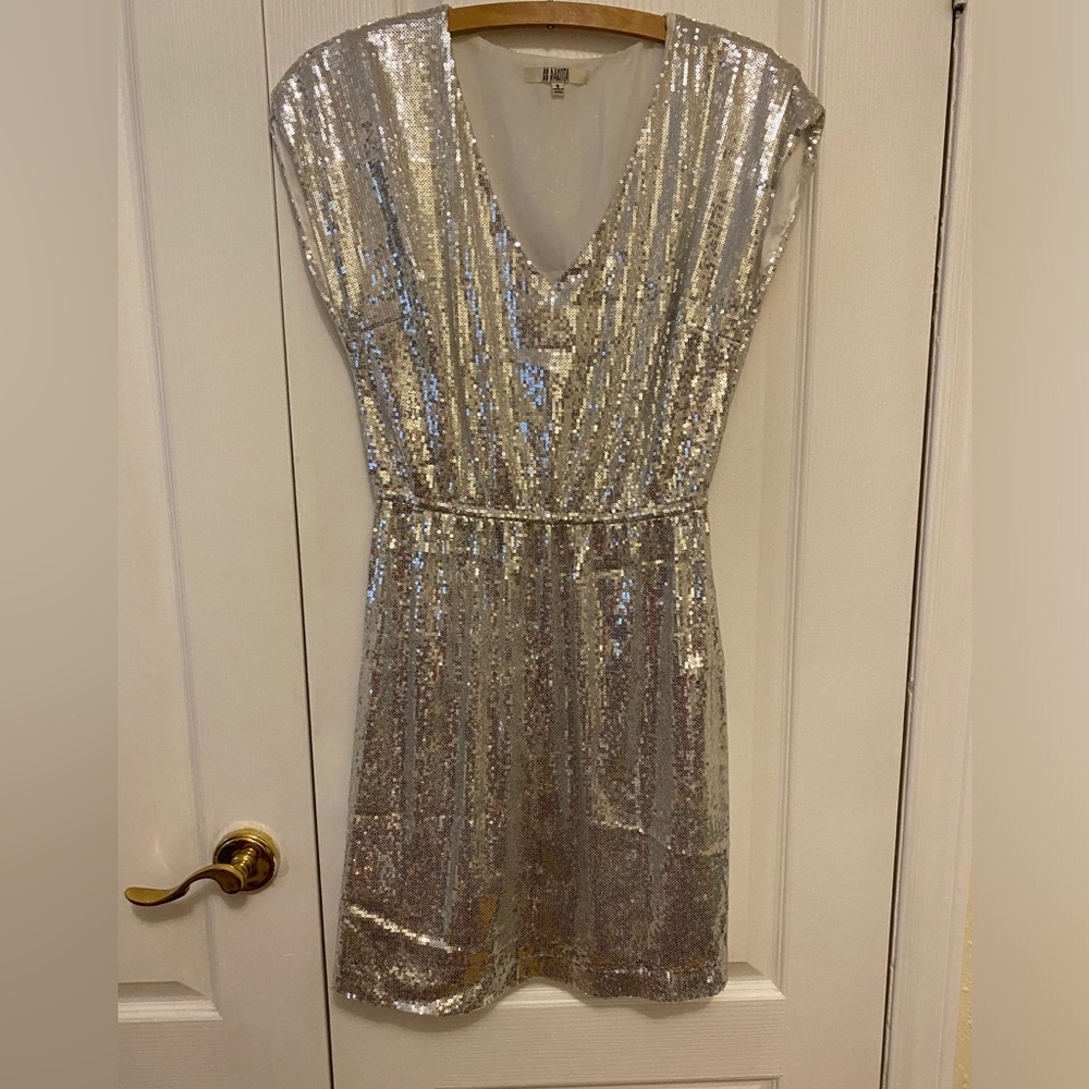 BB Dakota Silver Sequin V-Neck Mini Dress